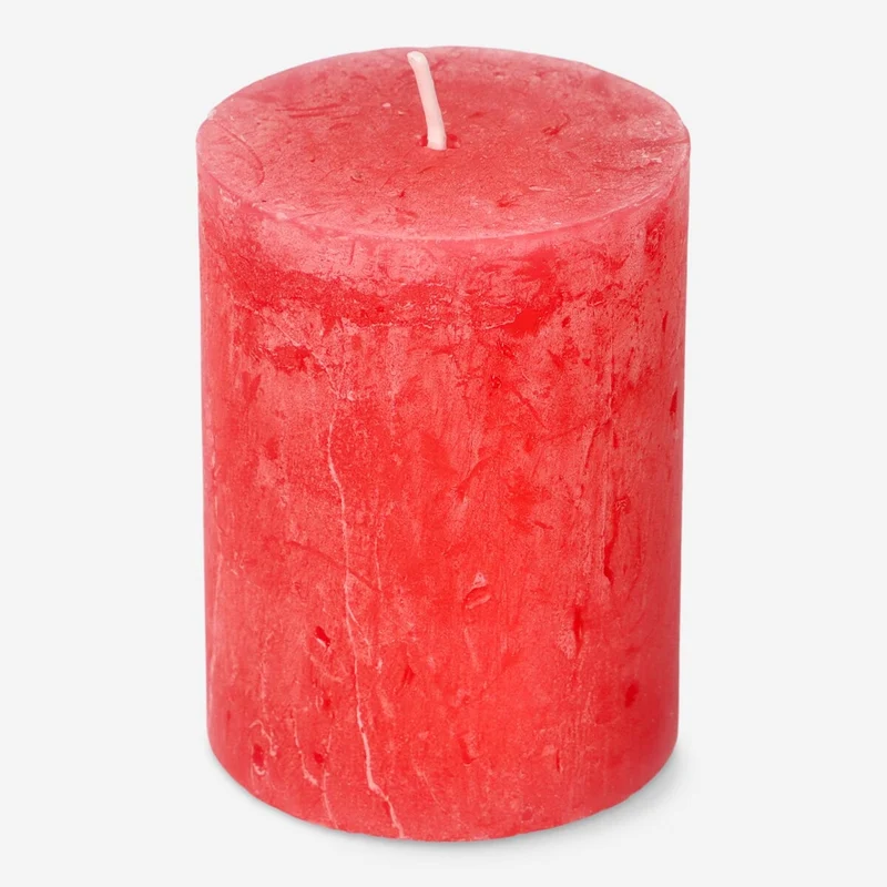 Red Rustic Pillar Candle - 8 cm