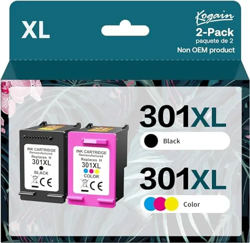 Kogain Rigenerato 301XL Cartuccia d'inchiostro Sostituzione per 301 XL Nero e Colore Compatibile per Envy 4500 5530 5532 Deskjet 1000 1010 1510 2050 2540 3050 OfficeJet 2620 2622 4504 4630 5534