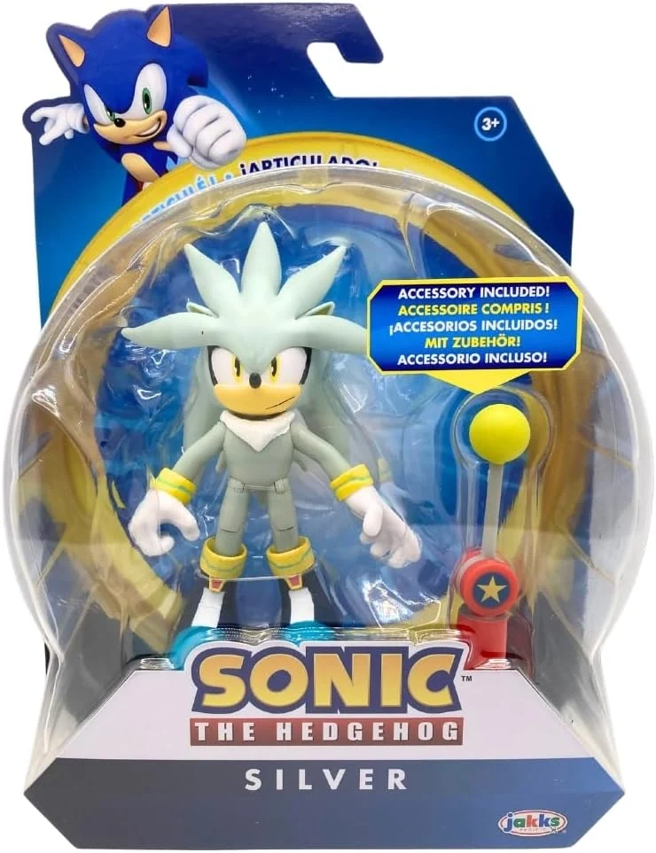 Sonic Personaggio Silver 10 cm con accessorio,Jakks , Eta 3+