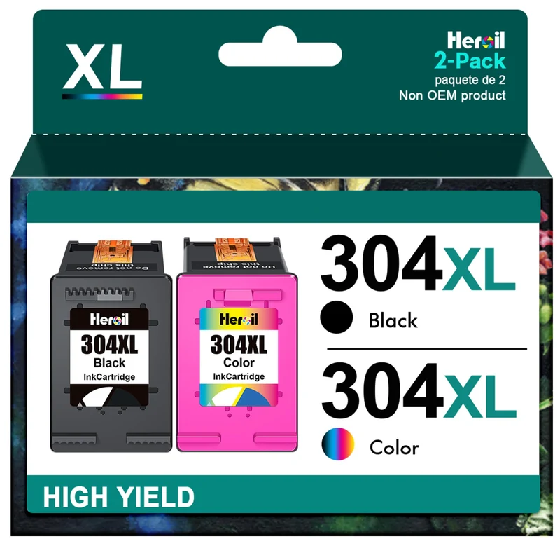 Heroil 304XL Nero e Colore 304 XL Cartucce d'inchiostro Rigenerato per HP 304 XL Nero e Colore per HP DeskJet 2600 2620 2630 3700 3720 3730 3750 3760 3762 3764 Envy 5000 5010 5020 5030 5032 (2-Pack)