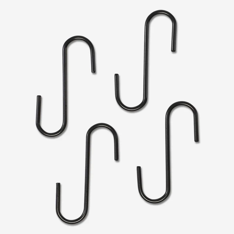 Black Metal S-Hooks - 4 pcs