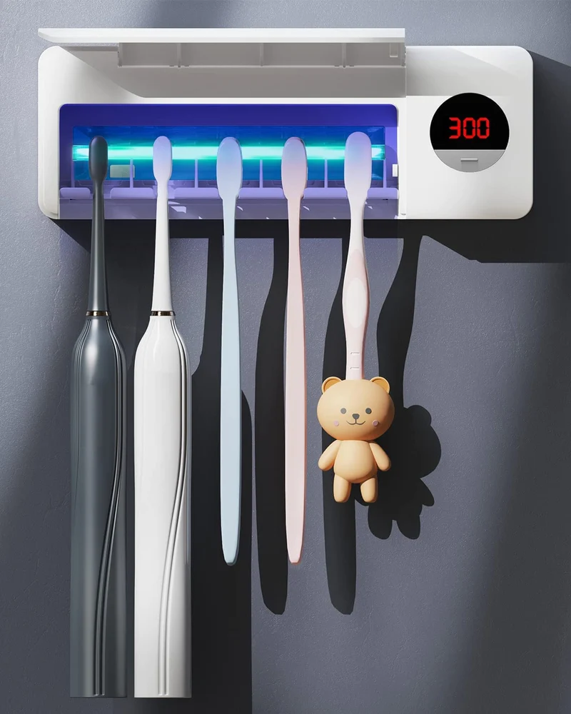 DSHOW Spazzolino Igienizzante UV da Bagno, Montaggio a Parete Sterilizzatore, Carica 2000mAh, Funzione di Cronometraggio, Organizer per Spazzolino da Denti (Bianca)