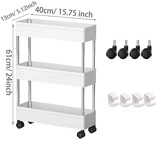 DoDuo Carrello portaoggetti per scaffalature su ruote, carrello portaoggetti a 3 ripiani, carrello scorrevole e scorrevole, carrello portaoggetti mobile