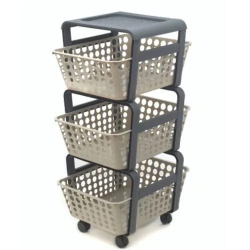 Ecoplast | Carrello con Ruote Portatutto Modula, Carrello Portaoggetti a Tre Piani, Portata Massima 9 kg, Tortora, 41,5x29x75, Made in Italy