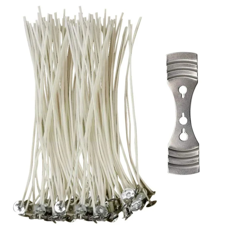 CZ Store Stoppini per Candele -GARANZIA A VITA- 100 Stoppini in Cotone Naturale Organico |15 CM| Stoppino Cerato con Cera di Soia - Durano a Lungo, Senza Fumo Nero, Guida per Creare Candele Profumate