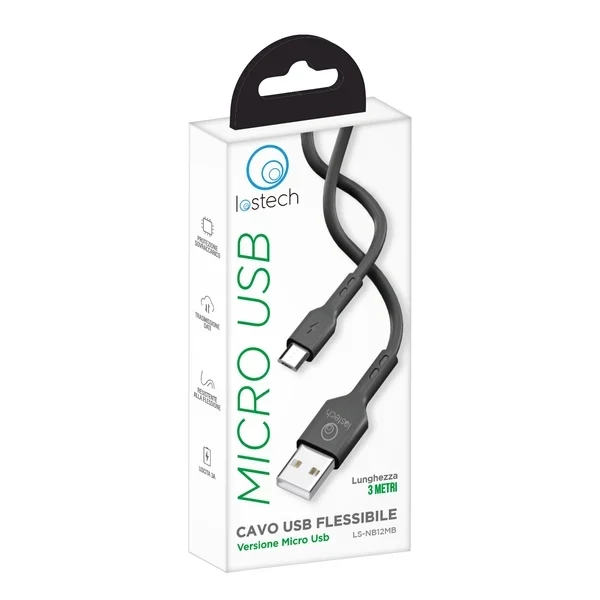 Flessibile Micro USB 3 m Nero Cavo USB