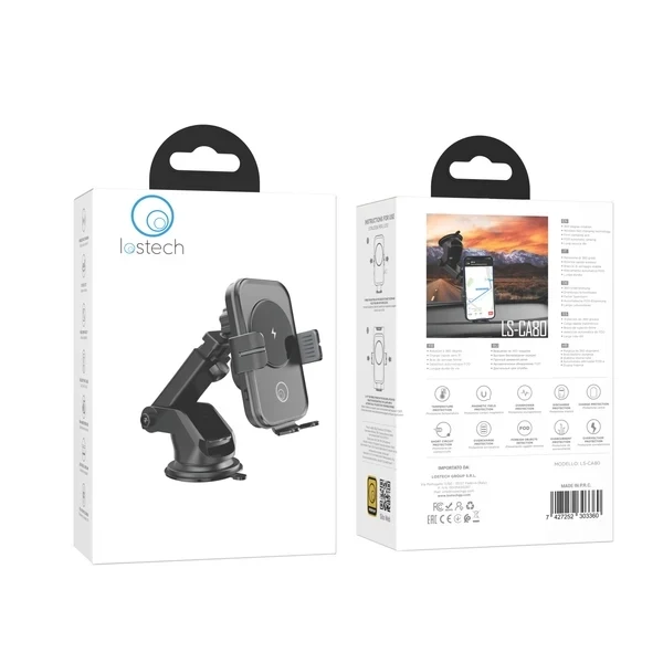 Supporto Smartphone con Ricar Wireless 15W Auto
