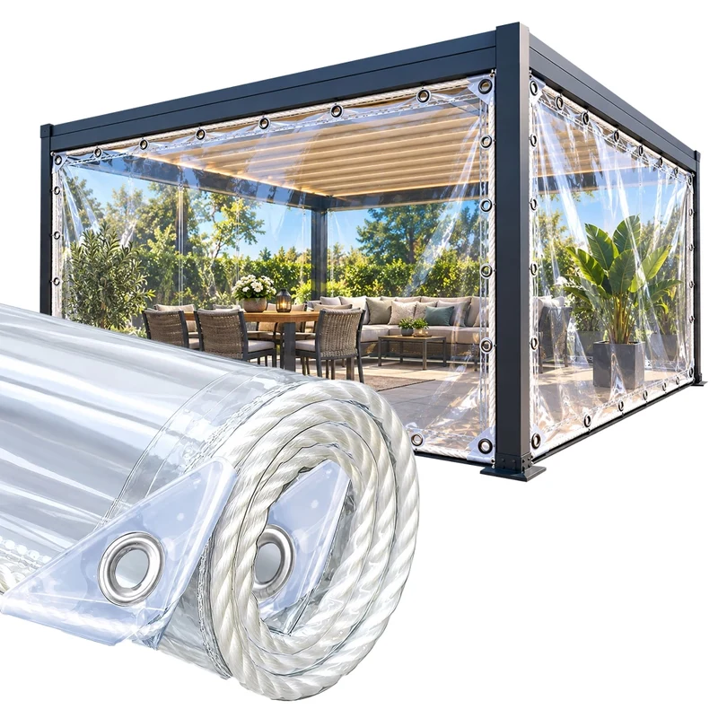 Telo Trasparente PVC 550 g/m² Impermeabile con Occhielli in Alluminio ogni 25 cm per Chiusura Gazebo, Pergole, Patio e Strutture Esterne DIMENSIONE: 2x3mt