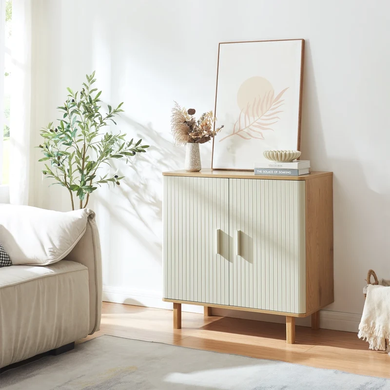 Credenza Ferrersp a 2 Ante Mobile Contenitore 80 x 80 x 40 cm - Effetto Rovere / Avena Oatmeal [en.casa]