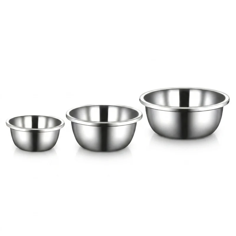 Stainless Steel 3-Piece Thick Round Basins — 18/26/36 cm