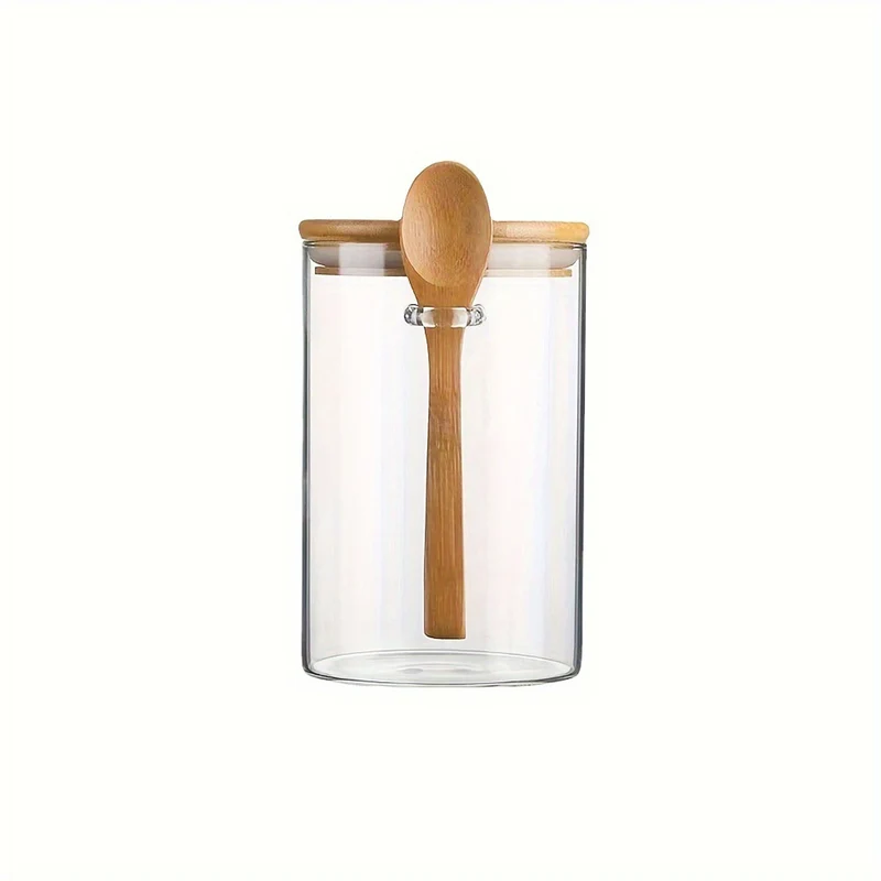 Borosilicate Glass Storage Jar with Bamboo Lid & Spoon, 620ml