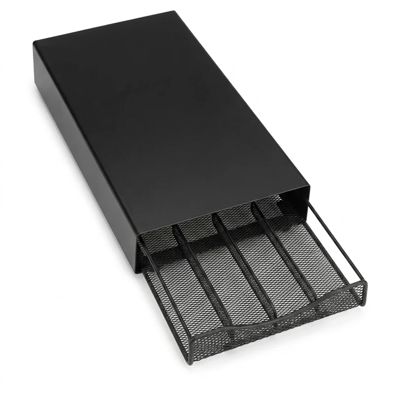 40-Capsule Coffee Pod Holder — Black Stainless Steel for Nespresso Capsules