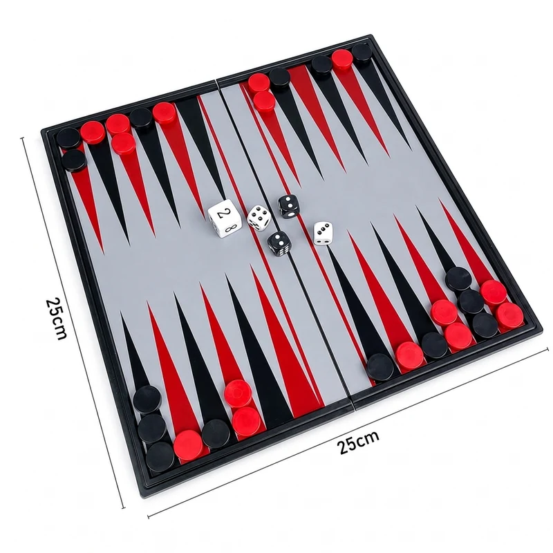 25×25cm Folding Magnetic Backgammon Board – Portable Travel Game
