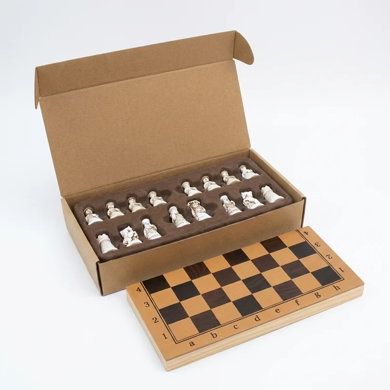 Antique-style Clay Chess Set with 28cm Board and 3D Terracotta Warrior Pieces