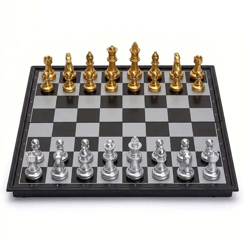 Magnetic Folding Chess Set — Gold & Silver Pieces, Portable Travel Board (7.5 in & 9.8 in)