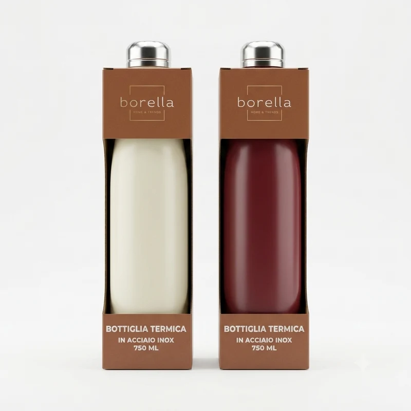Borella Bottiglia Termica Inox 750 ml | Doppio Strato, Tappo Ermetico in Silicone, Mantiene la Temperatura 24h