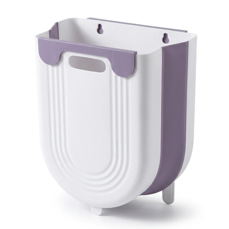 Folding Wall-Mounted Kitchen Bin — Small & Large, Plastic, Grey/Purple/Blue