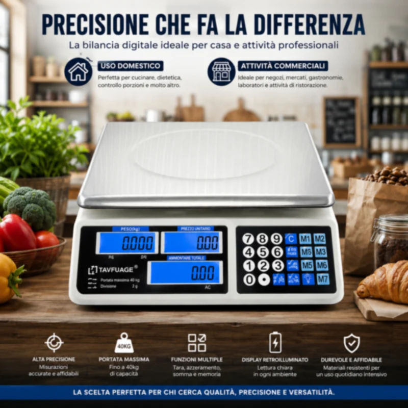 Bilancia digitale 40 kg 6 display per uso domestico e commerciale
