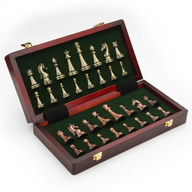 30cm (11.8in) Antique Bronze Foldable Chess Set with Alloy Weighted Pieces