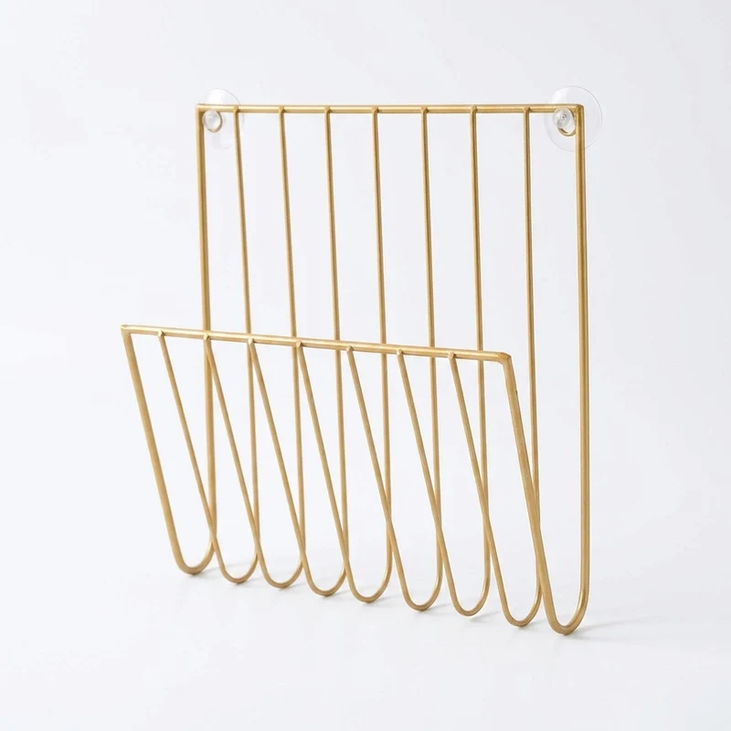 Wall-Mounted Iron File Holder — Single-Tier Magazine & Letter Rack (Gold or Black)