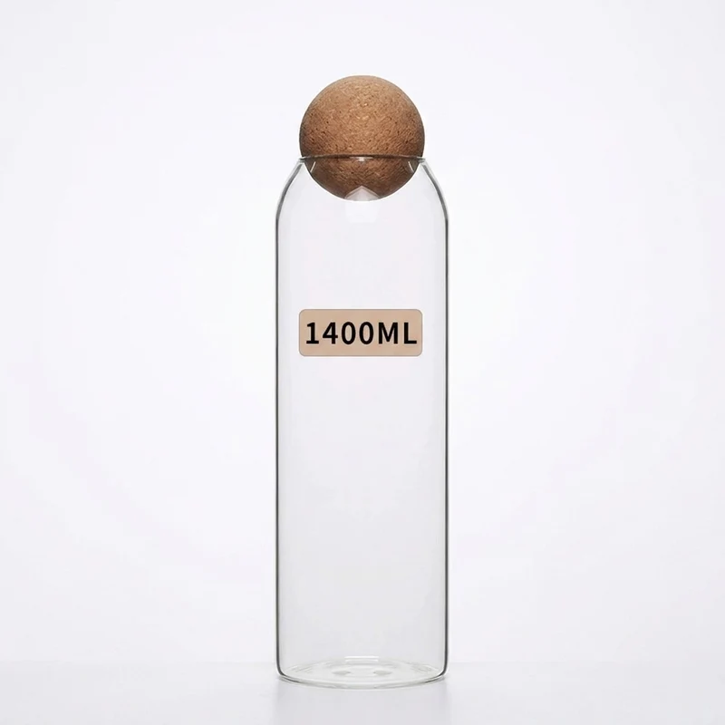 Hand‑blown Glass Storage Jars with Ball Cork Stopper — Transparent Kitchen Organiser for Tea, Spices & Nuts