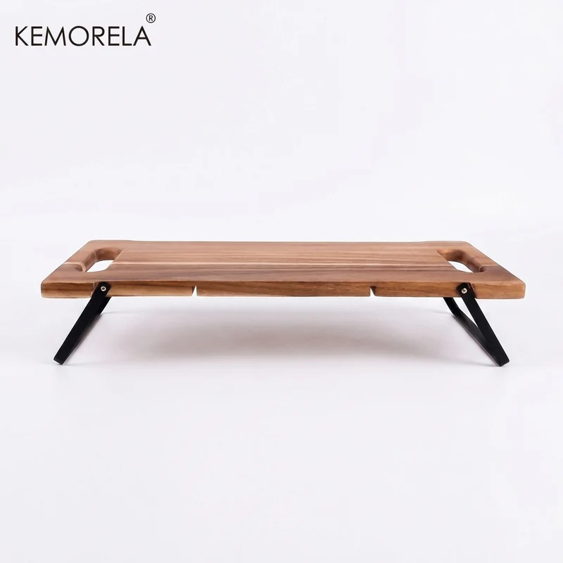 Acacia Wood Charcuterie Board with Handles & Folding Legs — Rectangular Serving Tray
