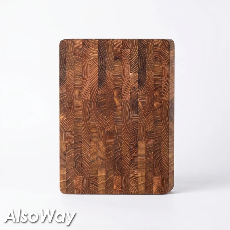 Teak End Grain Cutting Board — Large Wooden Chopping & Charcuterie Board with Hidden Handles
