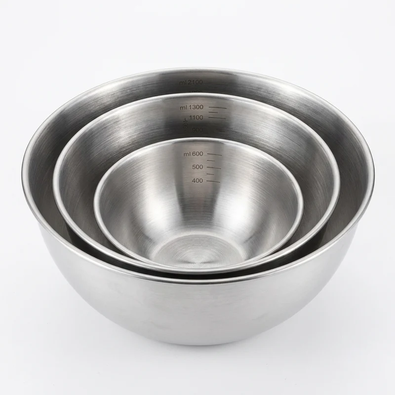 3-Piece Stainless Steel Mixing Bowl Set with Measurement Marks – Thick & Rust-Resistant