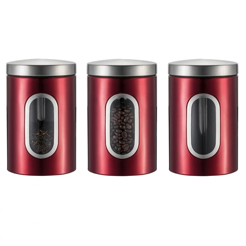 3‑Pack Stainless Steel Food Storage Jars with Viewing Window — Kitchen Sealed Jars