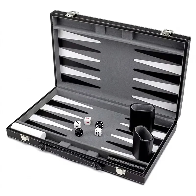 Classic Backgammon & Chess Set in Folding PU Leather Case – Portable Travel Game