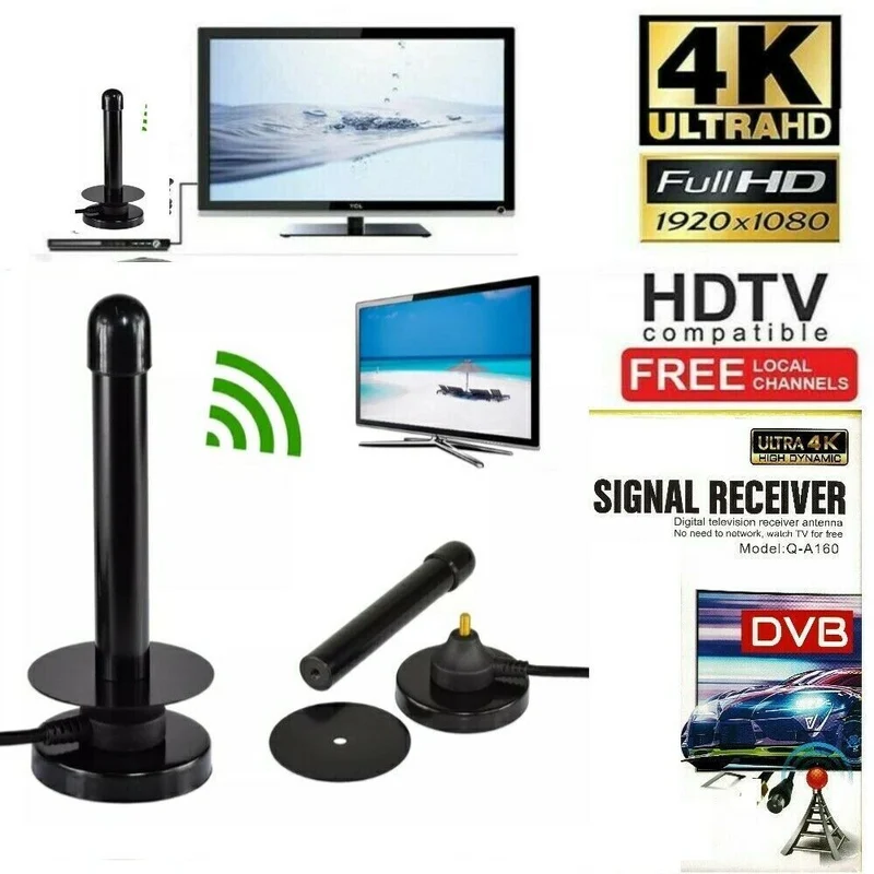 Antenna TV Digitale Terrestre Interna Esterna DVB-T2 Full HD 4K Base Magnetica