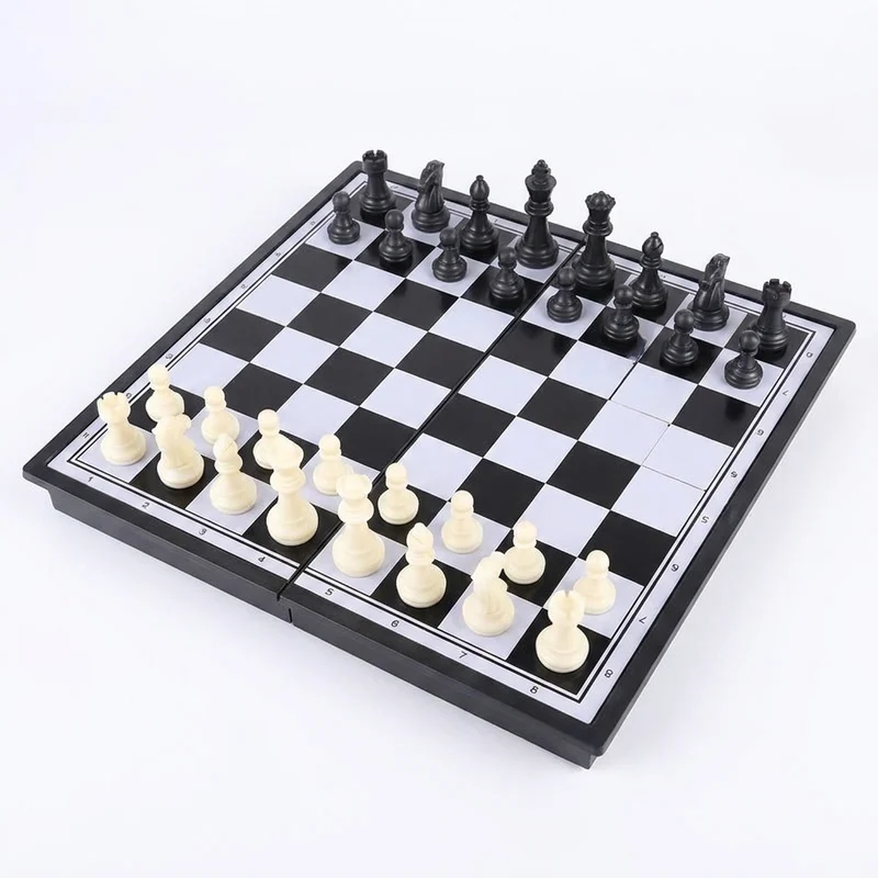 Folding Magnetic Chess & Checkers — 4 Sizes, Plastic HIPS, Teaching Book