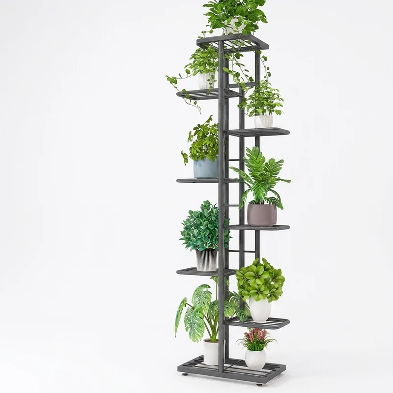 Metal Plant Stand — 4/6/8-Tier Flower Pot Rack, White or Dark Grey