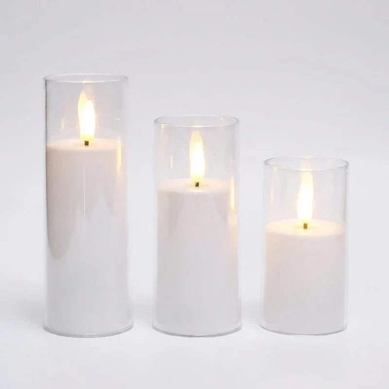 Acrylic Flameless Flickering Candles with Remote & Timer — Battery LED Pillars