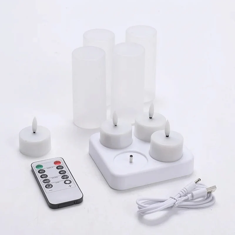 Rechargeable LED Tea Lights – Pack of 12, Black Wick, Remote-Controlled Flame-Effect