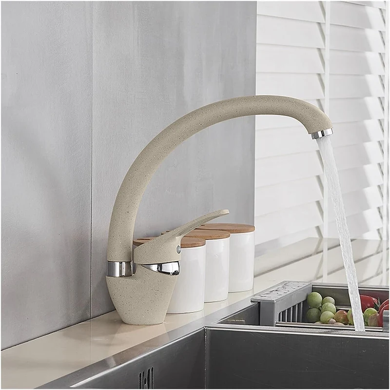 Rubinetto da cucina canna alta orientabile moderno colore avena