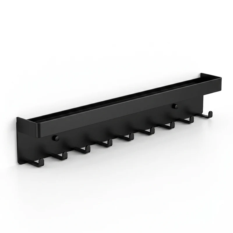 Wall-Mounted Key Organiser with Tray and Hooks – No-Drill or Drill Fixing