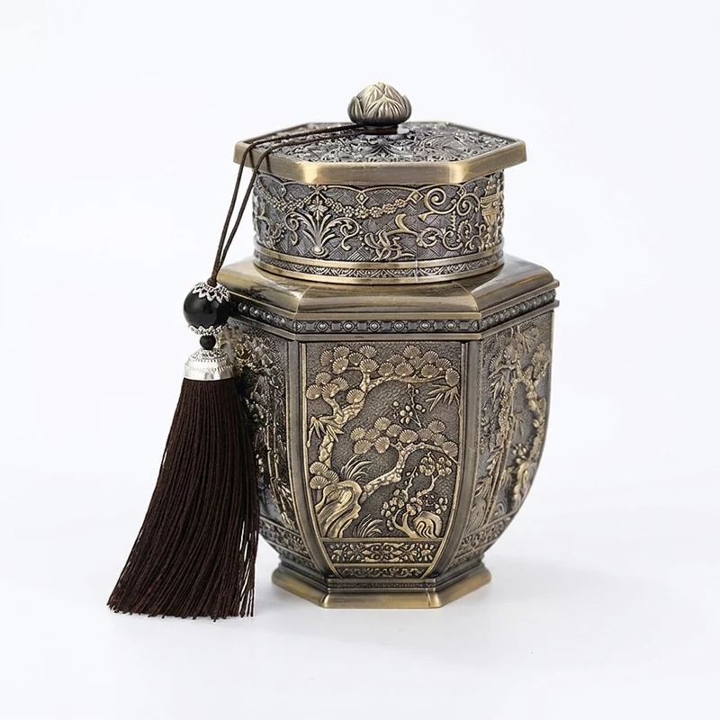 Metal Tea Caddy – Large Bronze Storage Can for Tea, Coffee & Sugar (15x6cm)
