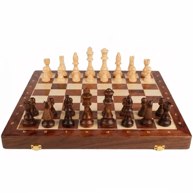 Handcrafted Folding Wooden Chess Set – 39 x 39 cm, Solid Wood Pieces