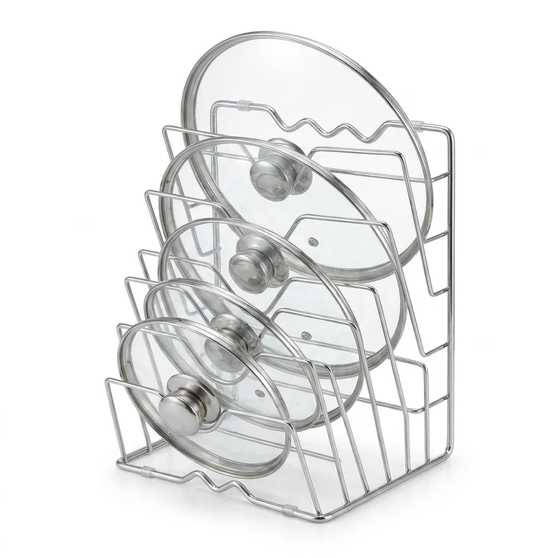 Wall-Mounted Pot Lid Rack — 5-Layer Stainless Steel Kitchen Organizer