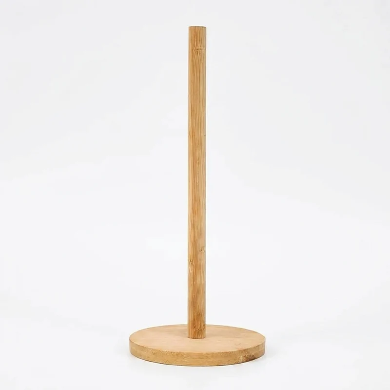 Bamboo Paper Towel Holder – Vertical Anti-Skid Tissue Stand for Kitchen & Home