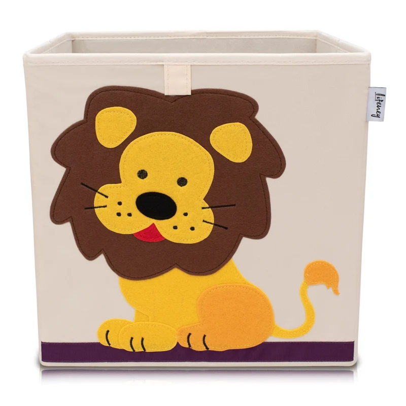 Scatola portaoggetti giocattoli, design Leone, 33x33x33 cm