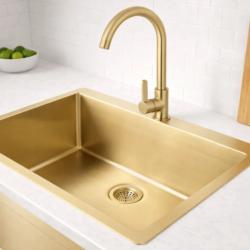 Rubinetto oro satinato da cucina canna alta curva orientabile