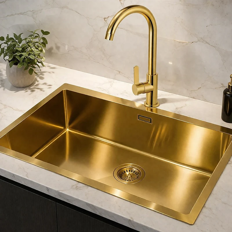 Rubinetto oro lucido da cucina canna alta curva orientabile
