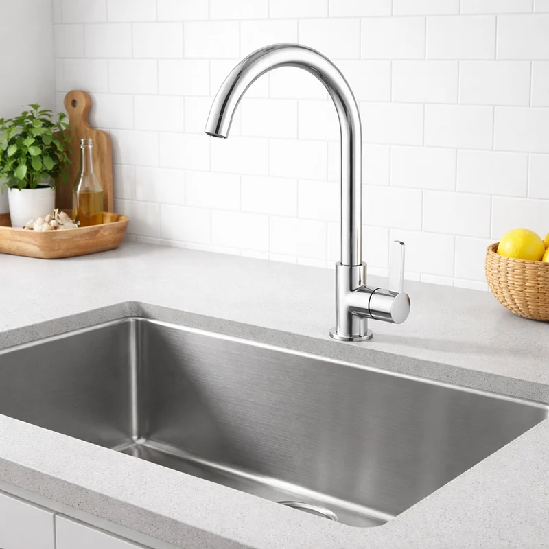 Rubinetto da cucina a canna alta curva orientabile per lavandino