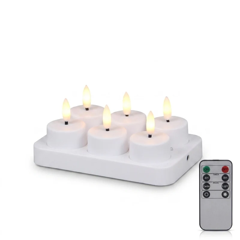 Rechargeable Flameless LED Tea Lights with Remote & Timer — 3D Flicker