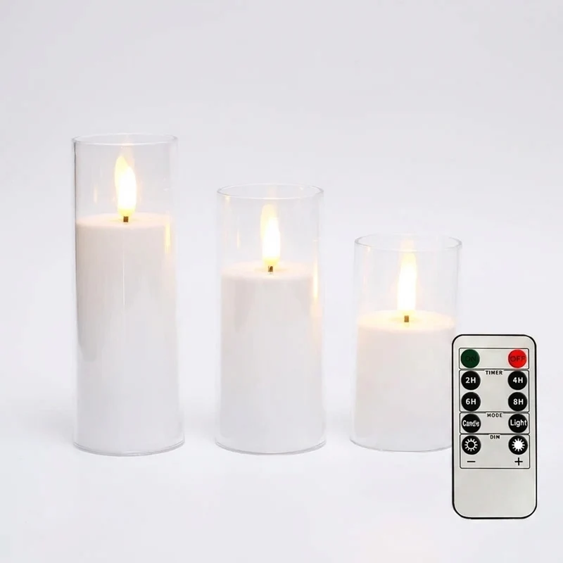 LED Flameless Acrylic Candles with Remote & Timer – Flickering, Battery Powered