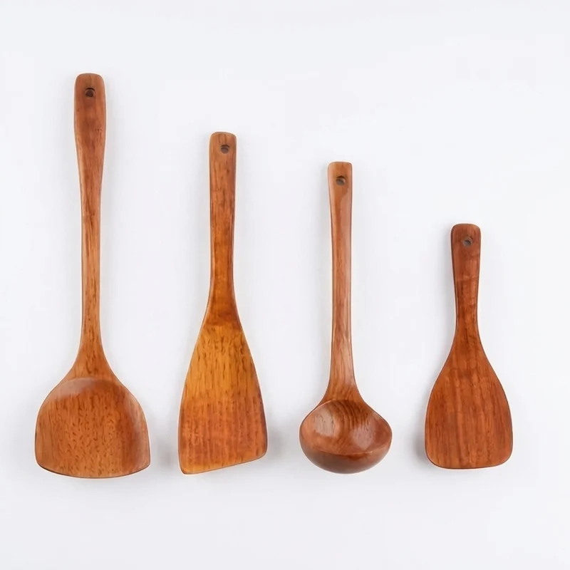 4-piece Wooden Kitchen Utensil Set — Shovel, Scoop, Spatula & Spoon
