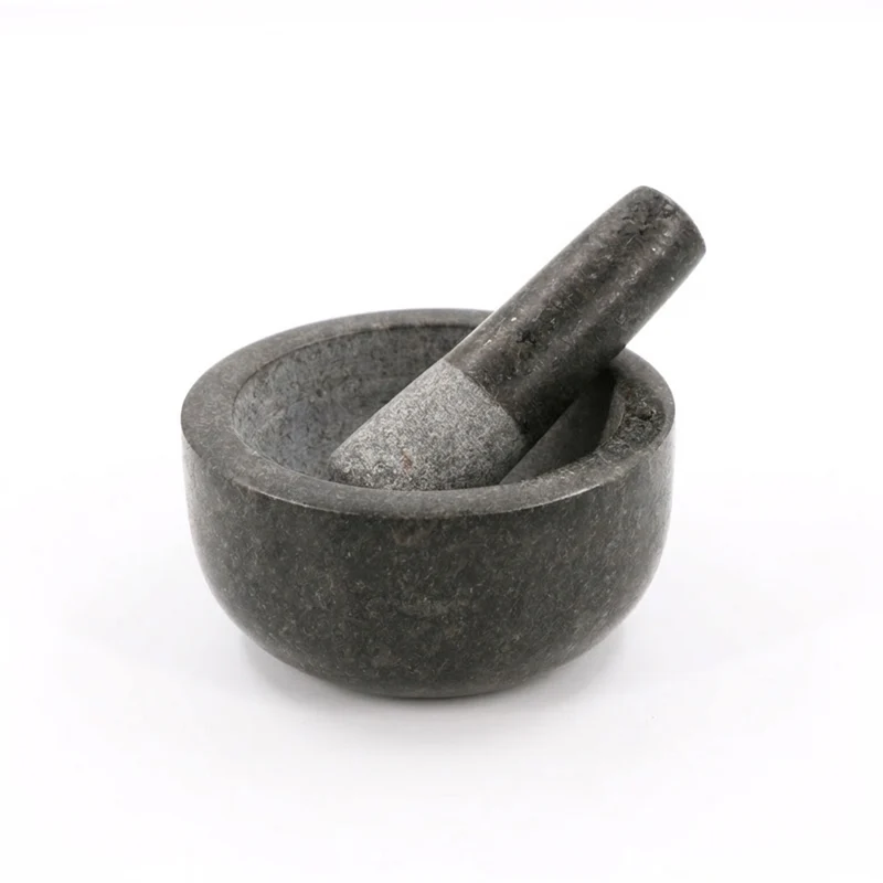 Premium Solid Granite Mortar & Pestle 16cm — Non‑Slip Stone Grinder