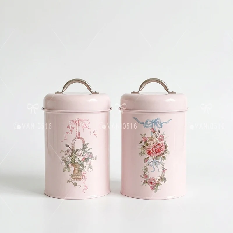 Pink Metal Canister Tins – Pack of Two – Tea, Coffee & Sugar Storage (18 x 10.5 cm) Airtight